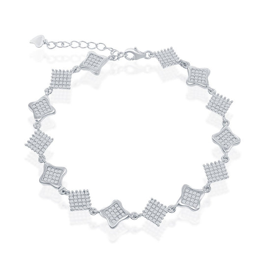 Sterling Silver Micro Pave Square Linked Bracelet (287 stones)
