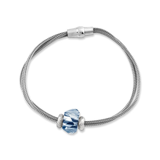 Sterling Silver Multi Strand Mesh With Deep Blue Swarovski Crystal Center Bracelet