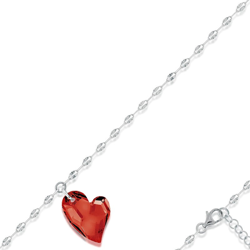 Sterling Silver Red Swarovski Crystal Heart Bracelet