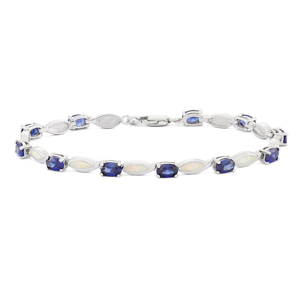 Sterling Silver  Alternating Oval Tanzanite and White Inlay Opal Marquise Shapes