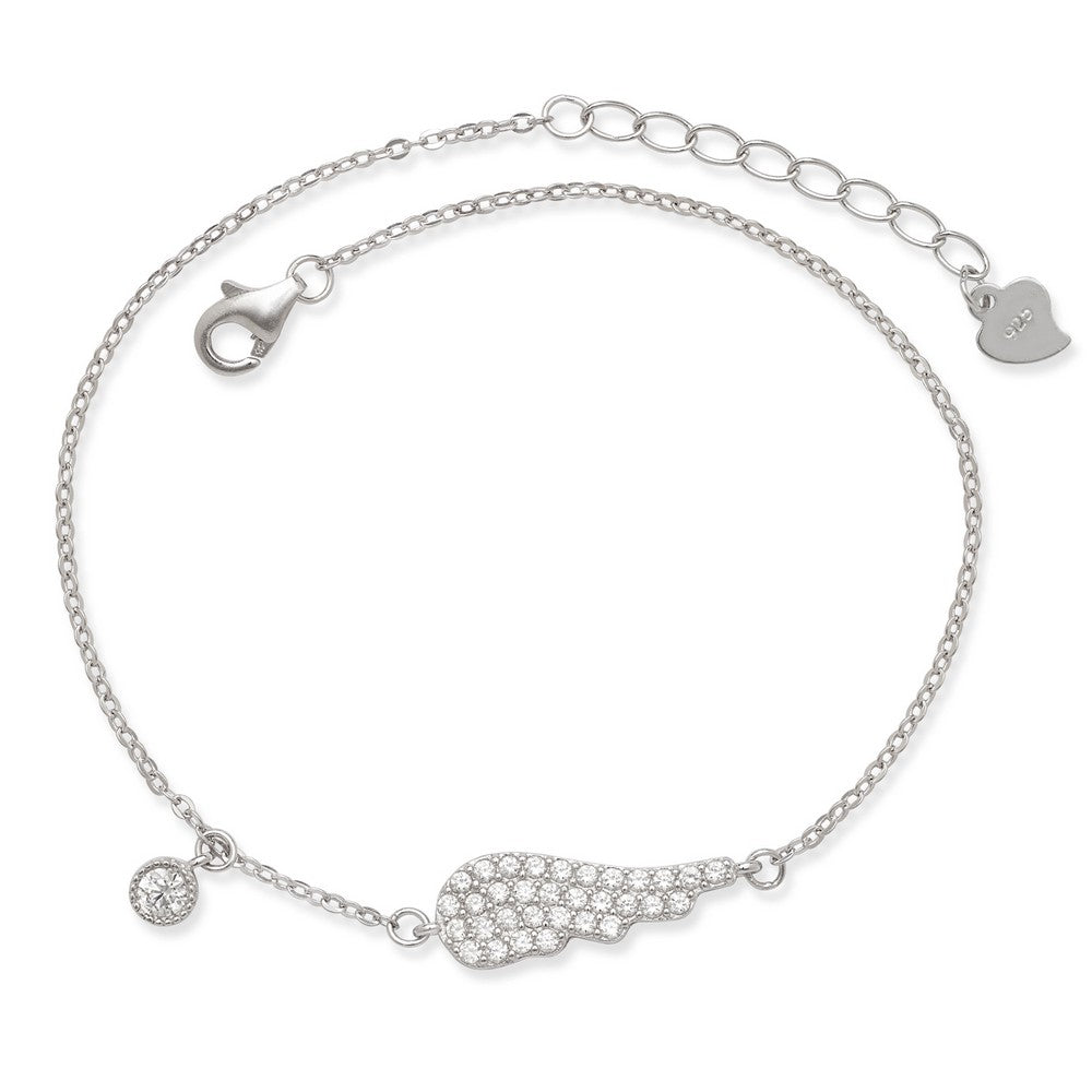 Sterling Silver Single CZ Angel Wing Bracelet