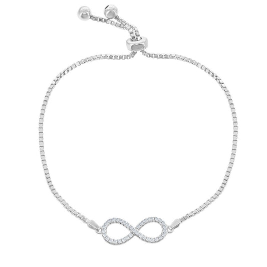 Sterling silver box chain with Center open CZ Infinity with Beads  Adjustable Bracelet