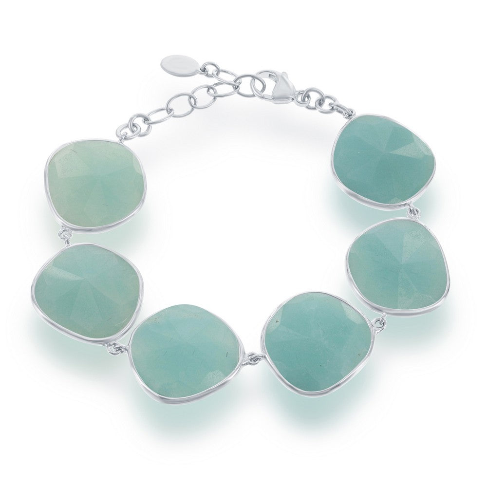Sterling Silver Rounded Square Green Amethyst Bracelet