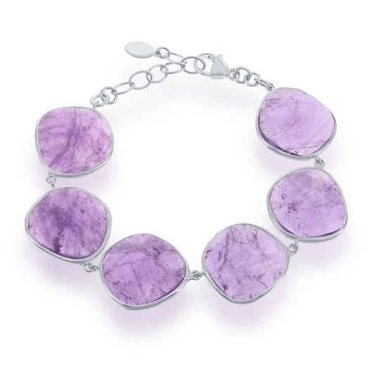 Sterling Silver Rounded Square Purple Amazonite Bracelet