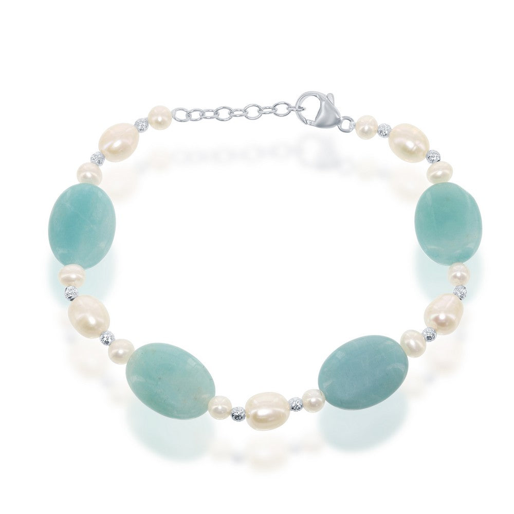 Sterling Silver Oval Amazonite with FWP Bracelet