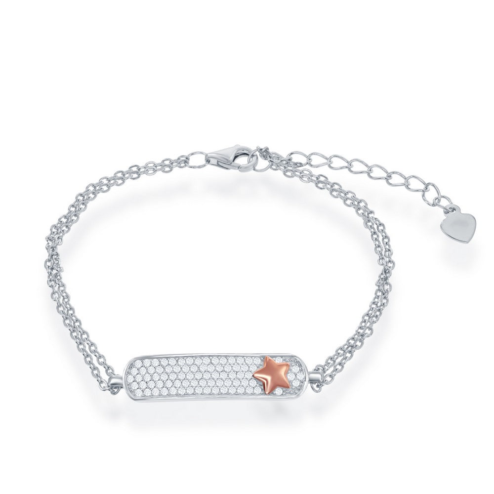 Sterling Silver Double Strand Micro Pave with RG Star ID Bracelet