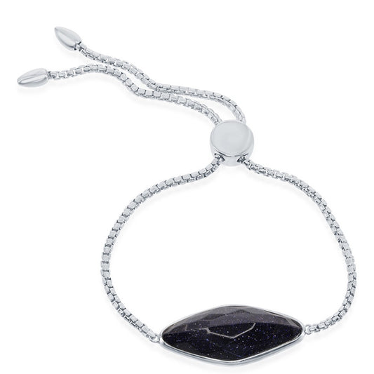 Sterling Silver Long Diamond Shaped Blue Sandstone Bolo Adjustable Bracelet