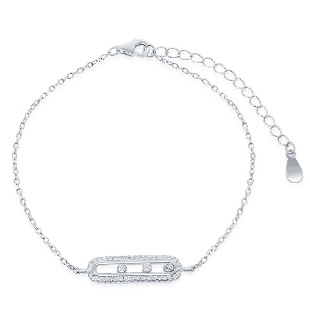 Sterling Silver  Rectangle with Sliding Bezel-set CZs Bracelet