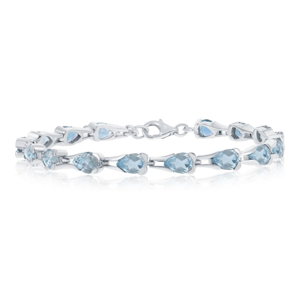 Sterling Silver 13.39cttw Blue Topaz Gem, 7x5mm Pear-Shaped Bracelet