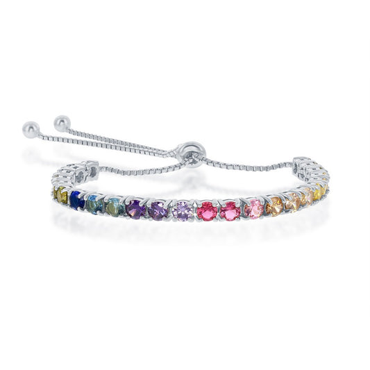 Sterling Silver Rainbow CZ 4mm Adjustable Bolo Bracelet