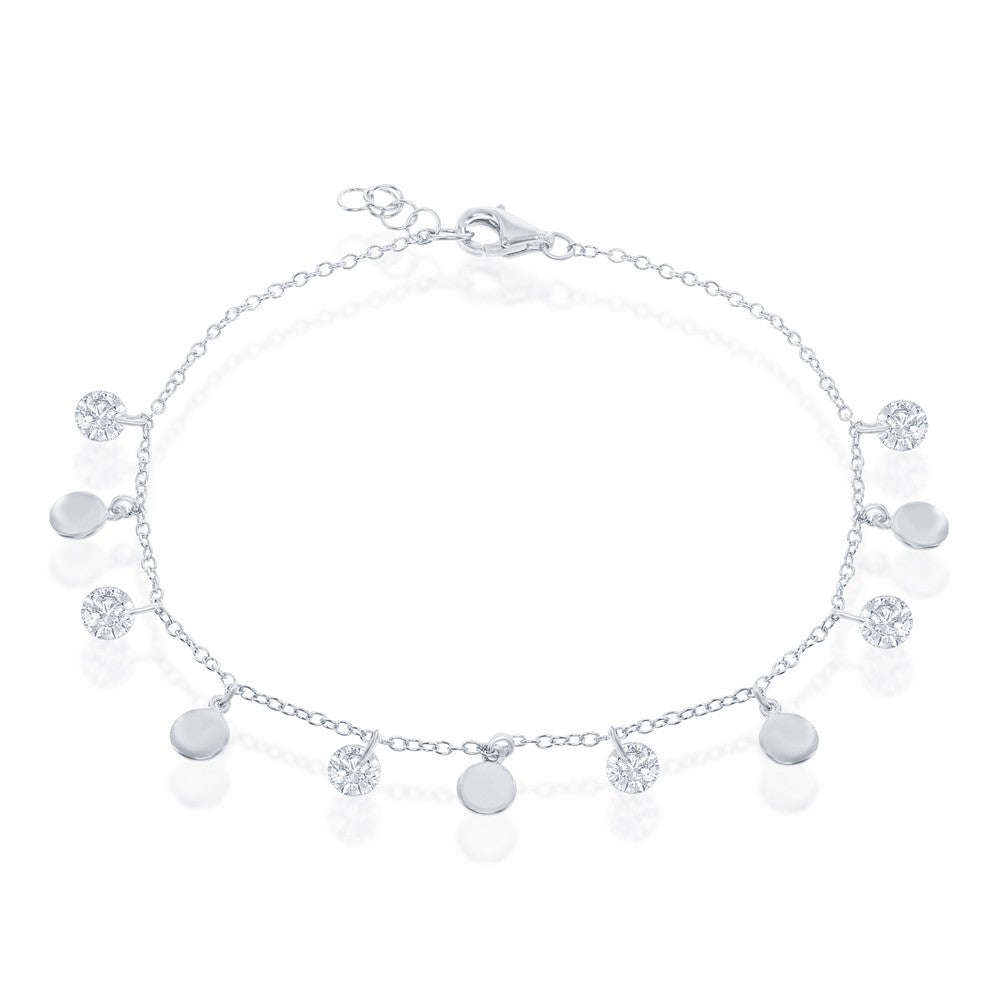 Sterling Silver Alternating Disc and CZ Bracelet