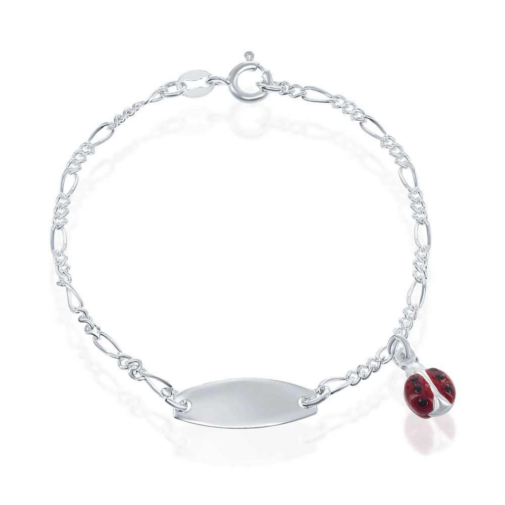 Sterling Silver Kid-ID Bracelet, Red Lady Bug Enamel Charm