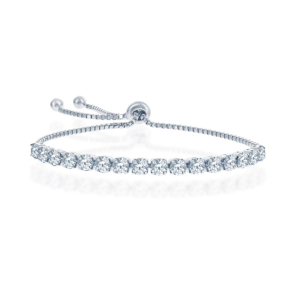Sterling Silver 4MM Crystal April Swarovski Element Adjusatble Bolo Bracelet
