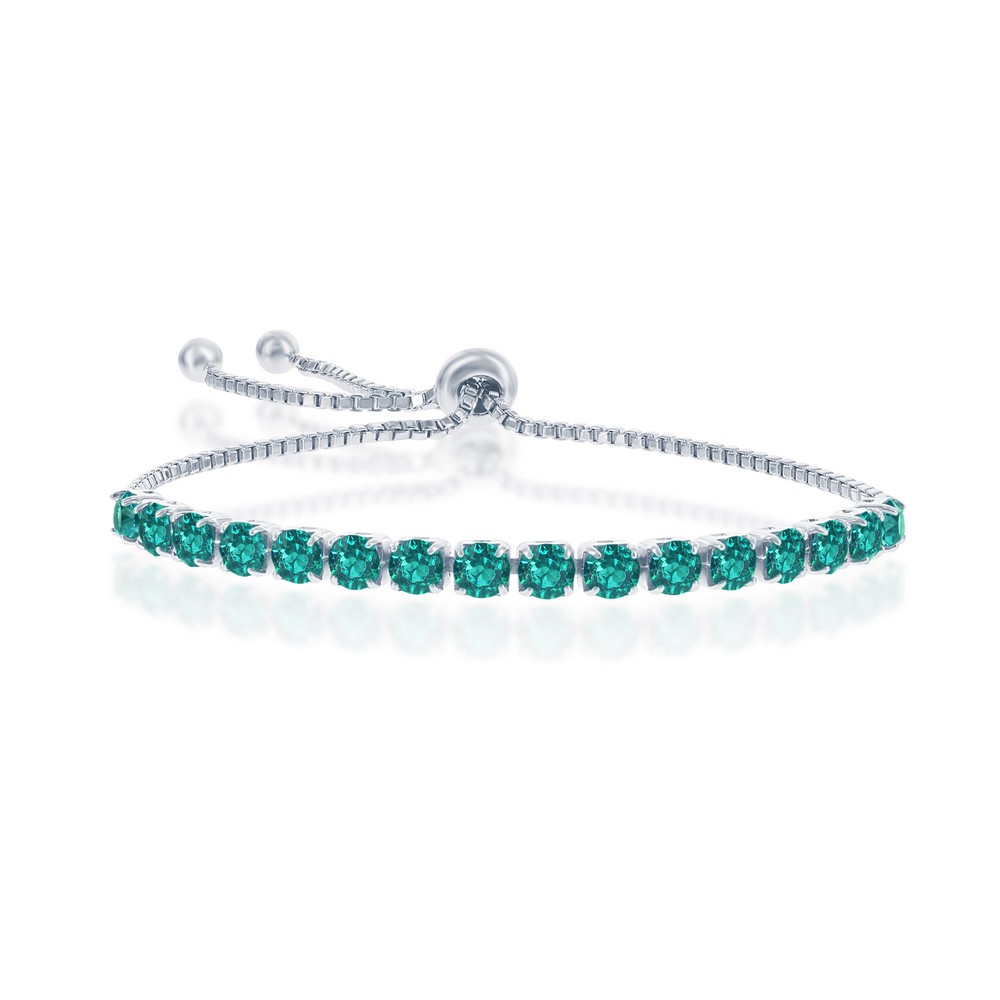 Sterling Silver 4MM Emerald May Swarovski Element Adjusatble Bolo Bracelet