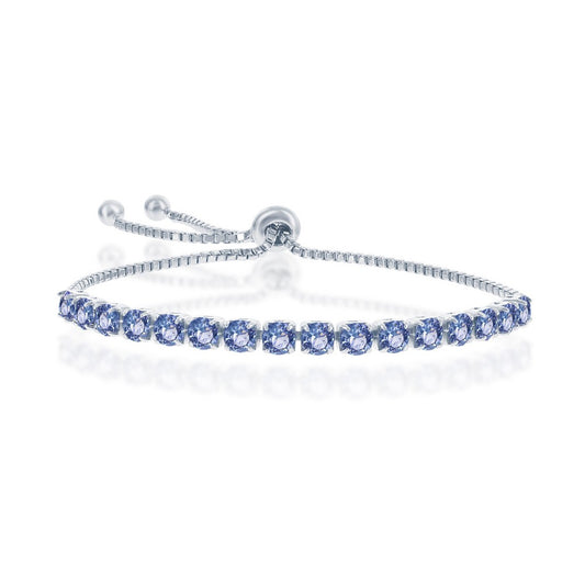 Sterling Silver 4MM Light Sapphire December Swarovski Element Adjusatble Bolo Bracelet
