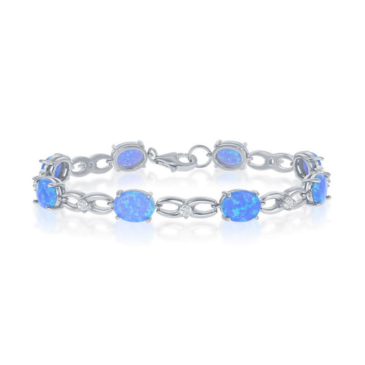 Sterling Silver Alternating Infinity Blue Opal & CZ Bracelet
