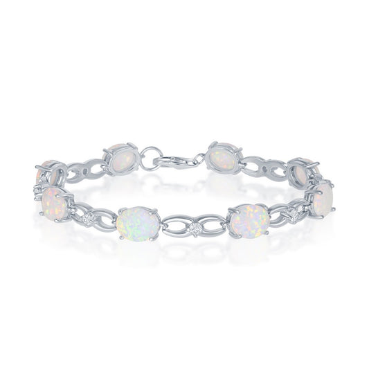 Sterling Silver Alternating Infinity White Opal & CZ Bracelet