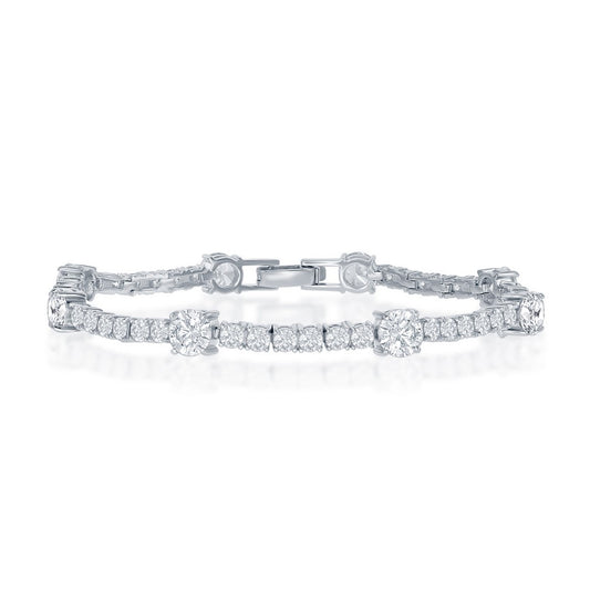 Sterling Silver Round 3mm and 6mm CZ Tennis Bracelet
