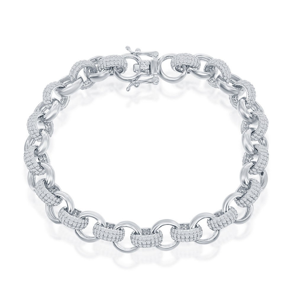 Sterling Silver CZ and Polished Linked Bracelet