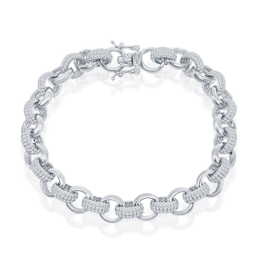 Sterling Silver CZ and Polished Linked Bracelet