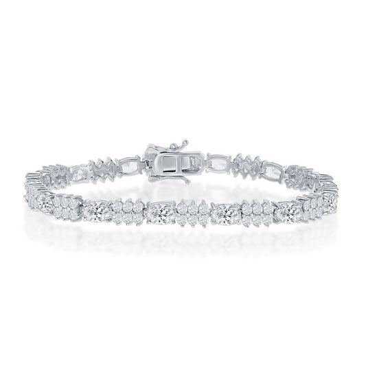 Sterling Silver Oval and Round CZ 4mm Tennis Bracelet