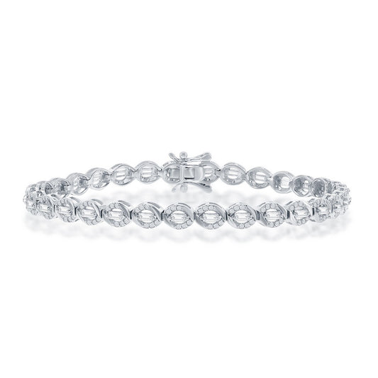 Sterling Silver Baguette CZ 5mm Oval Tennis Bracelet