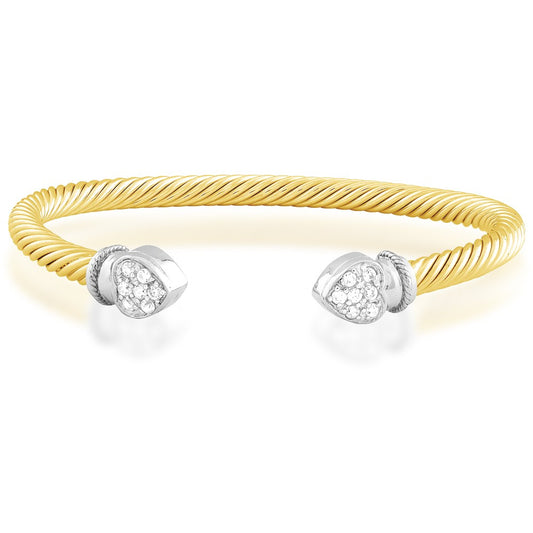 Sterling Silver With Silver Heart CZ Bangle - Gold Plated