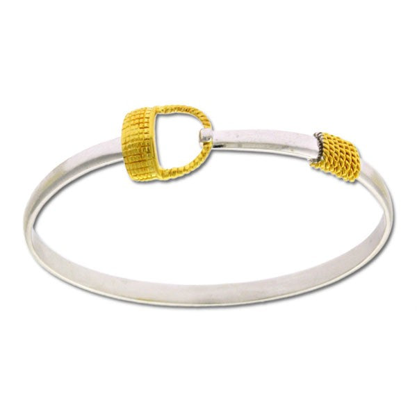 Sterling Silver Two Tone Rope and Horse-shoe Hook Bangle