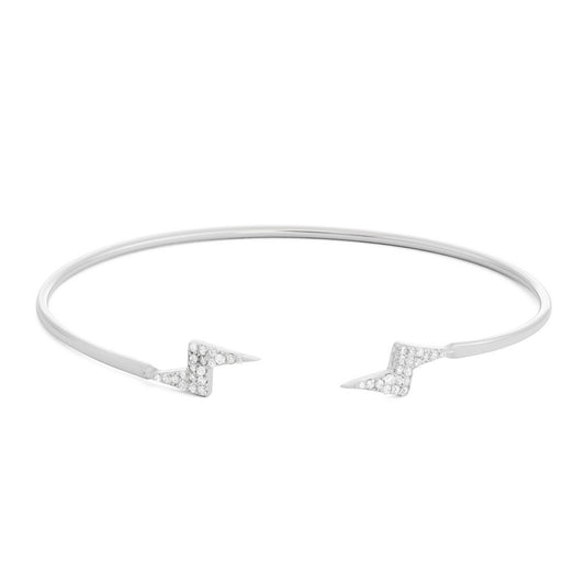 Sterling Silver CZ Double Lighting Bolt Cuff Bangle
