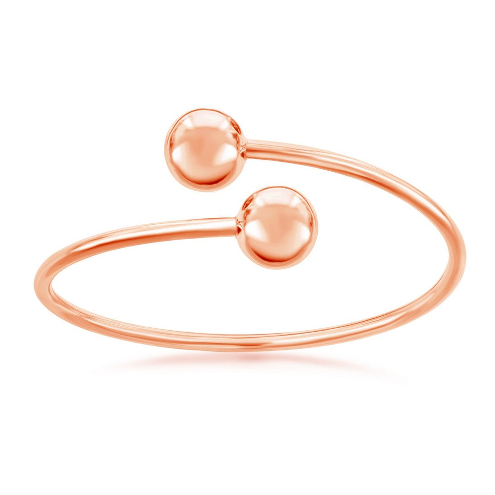 Sterling Silver 12mm Twin Bead Bangle - Rose Gold Plated