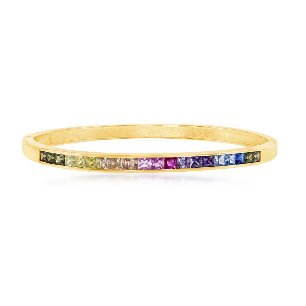 Sterling Silver Gold Plated Rainbow CZ Channel Set Bangle