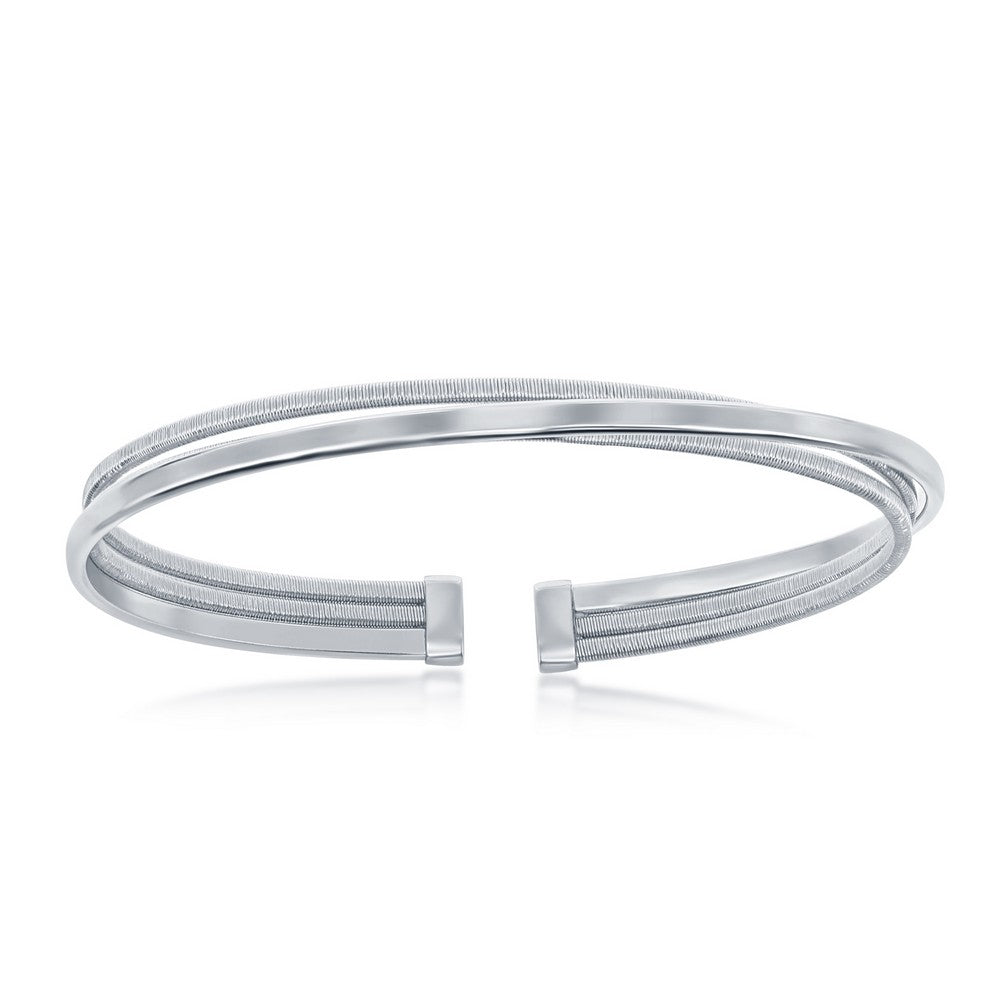 Sterling Silver Polished Wire Bangle, Bonded with Platinum