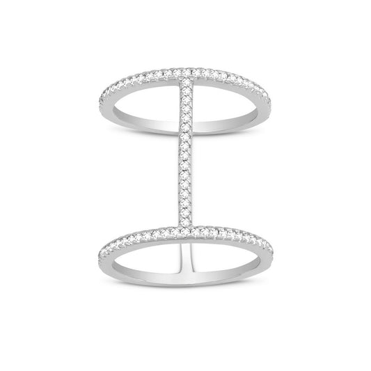 Sterling Silver Tall Thin CZ Double Ring