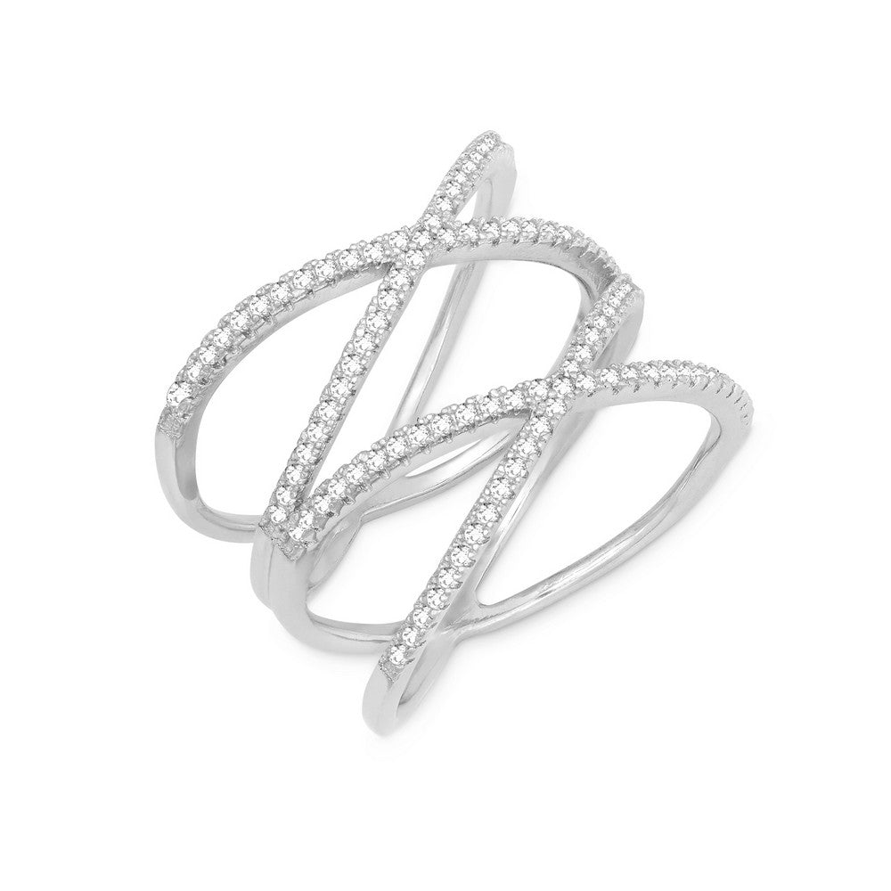 Sterling Silver CZ Double X Ring