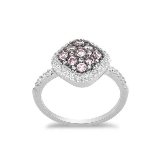 Sterling Silver Square Pink CZ Micro Pave Ring