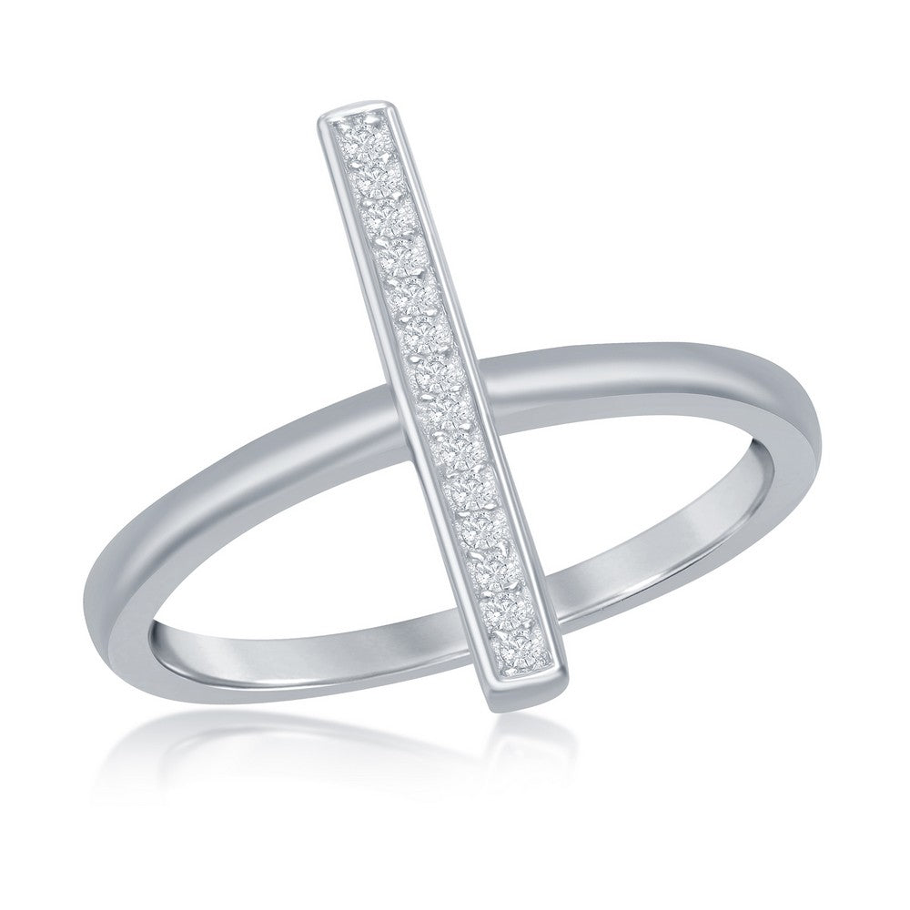 Sterling Silver Single Vertical CZ Bar Ring