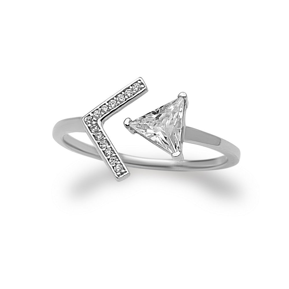 Sterling Silver Open CZ Arrow with Large CZ Triangle Ring