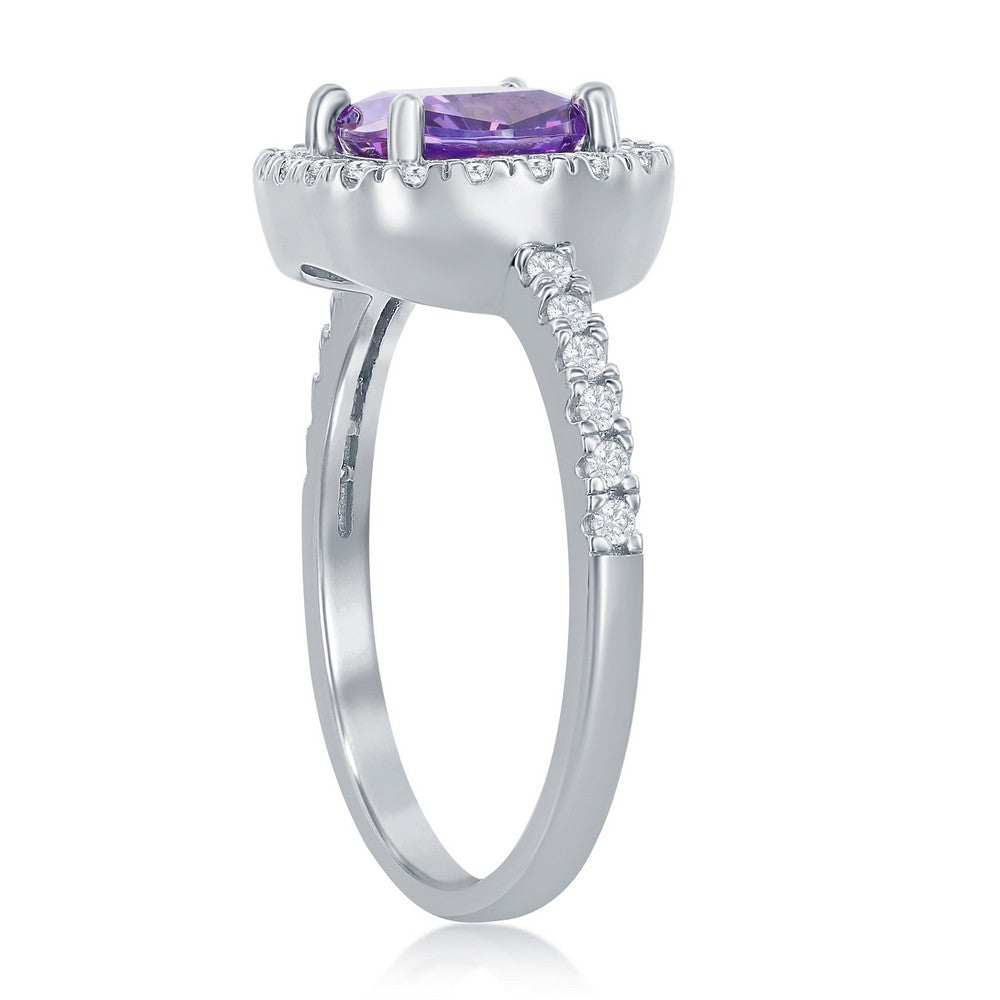 Sterling Silver White CZ Square Ring - Amethyst