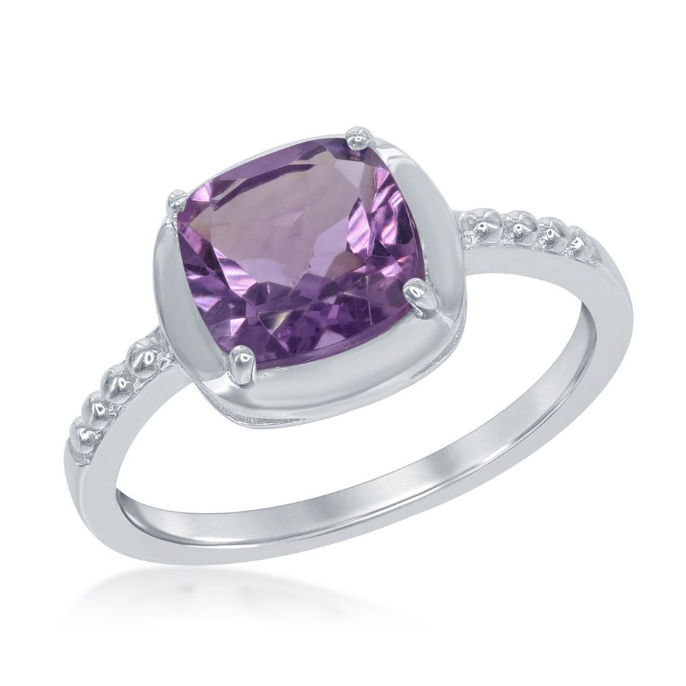 Sterling Silver Square Gem Ring - Amethyst