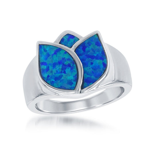 Sterling Silver Blue Inlay Opal Rose Ring