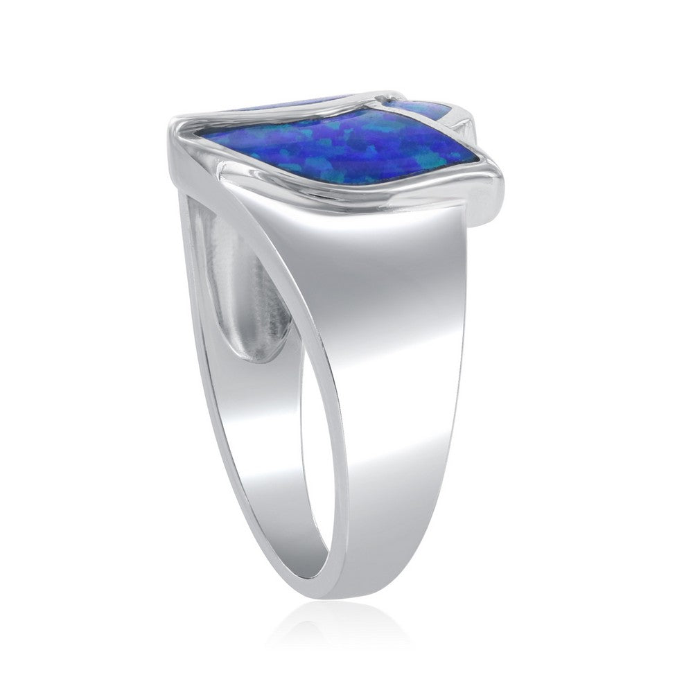 Sterling Silver Blue Inlay Opal Rose Ring