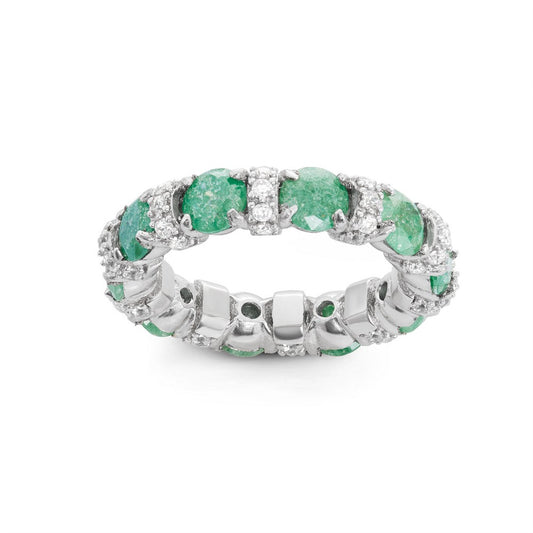 Sterling Silver Clear CZ and Green Ice Eternity Ring
