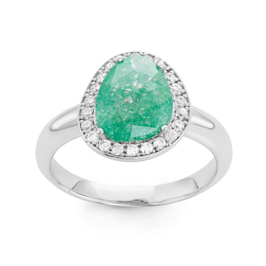 Sterling Silver Rounded Triangle Green Ice with CZ Border Ring