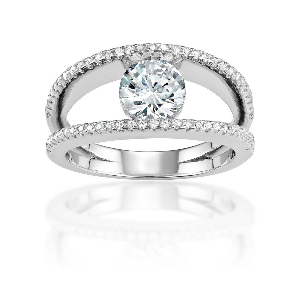 Sterling Silver CZ Double Row with Center CZ Ring