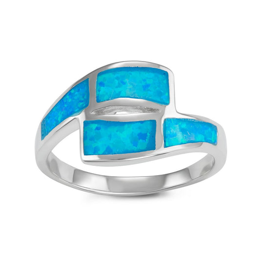 Sterling Silver Blue Inlay Overlapping Ring