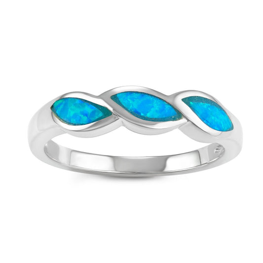 Sterling Silver Blue Inlay Opal Wavy Twist Ring