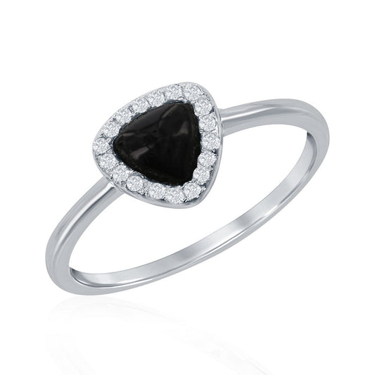 Sterling Silver Triangle Onyx with CZ Border Ring