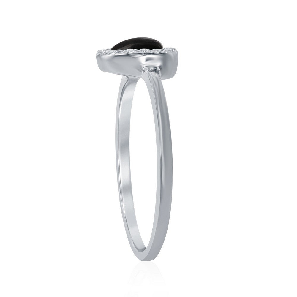 Sterling Silver Triangle Onyx with CZ Border Ring