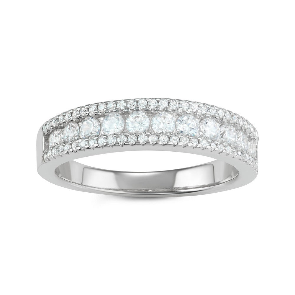 Sterling Silver CZ Triple Row Ring
