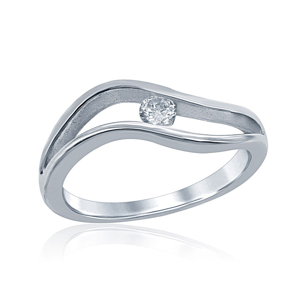 Sterling Silver Double Wave with Small CZ Ring